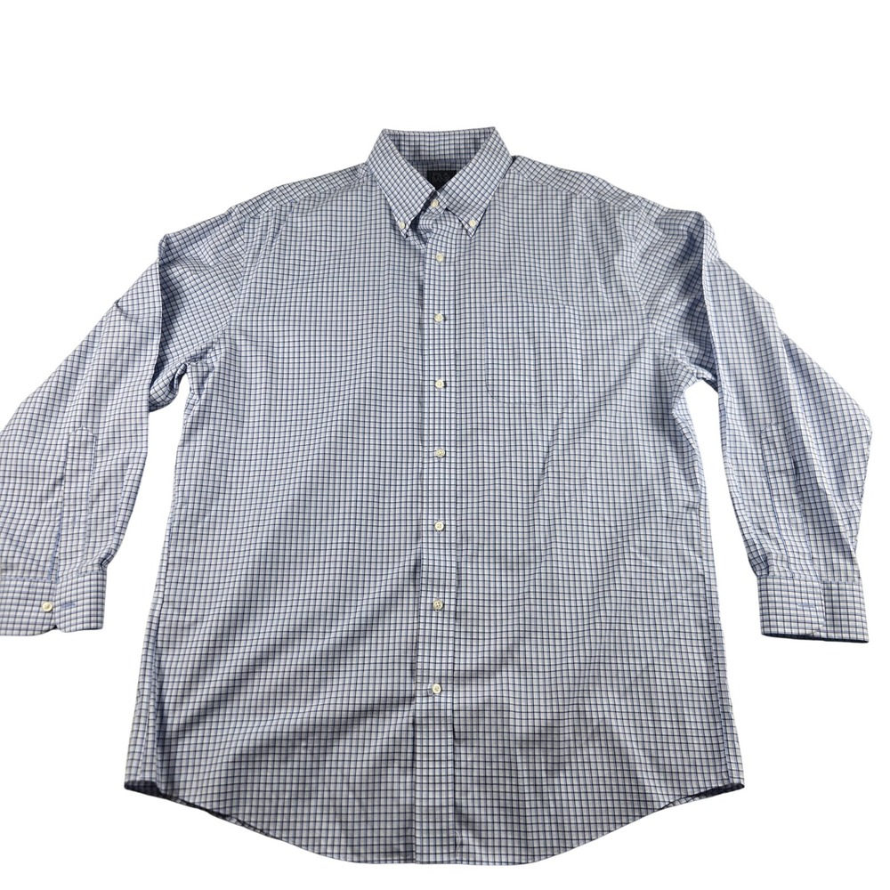 Jos A Bank Traveler Traditional Fit Blue Check Dress Shirt Men's 17 34 Cotton